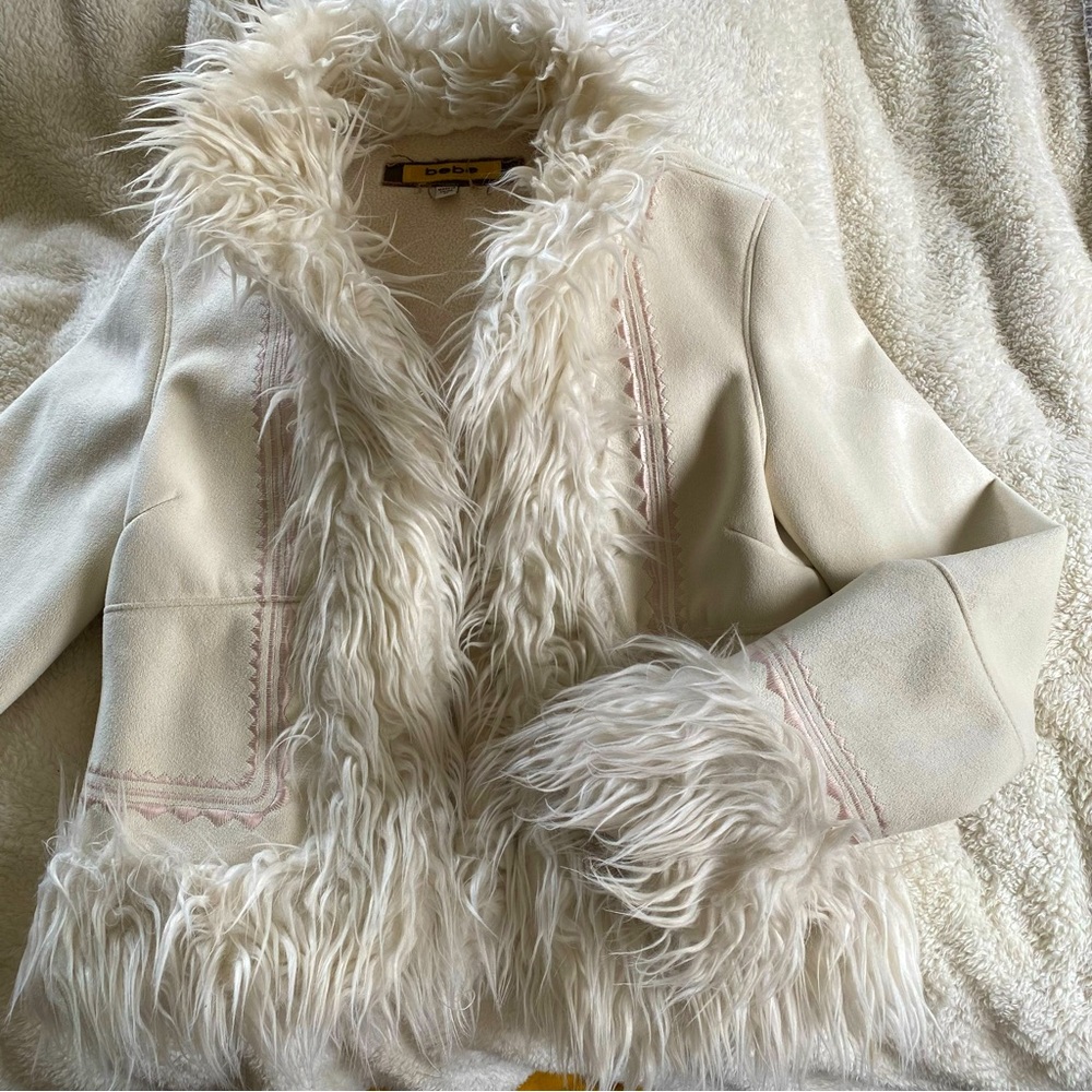 White Faux Fur Bebe Jacket Size Medium
